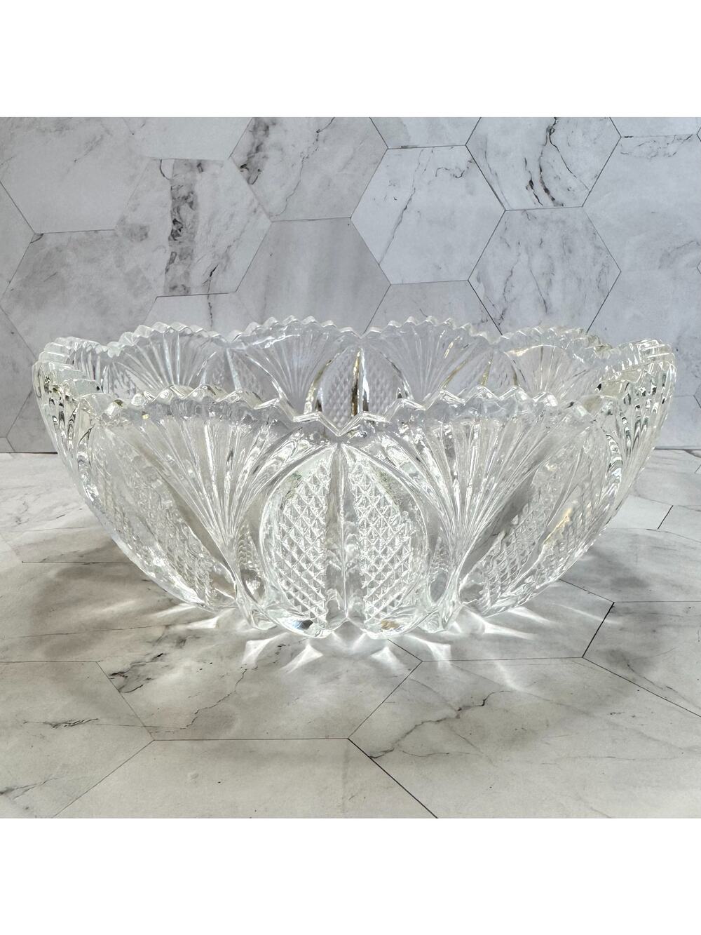 Vintage Mikasa Bowl Hoya Round Crystal Cut Glass Sawtooth Rim Fan 8x3" in EUC